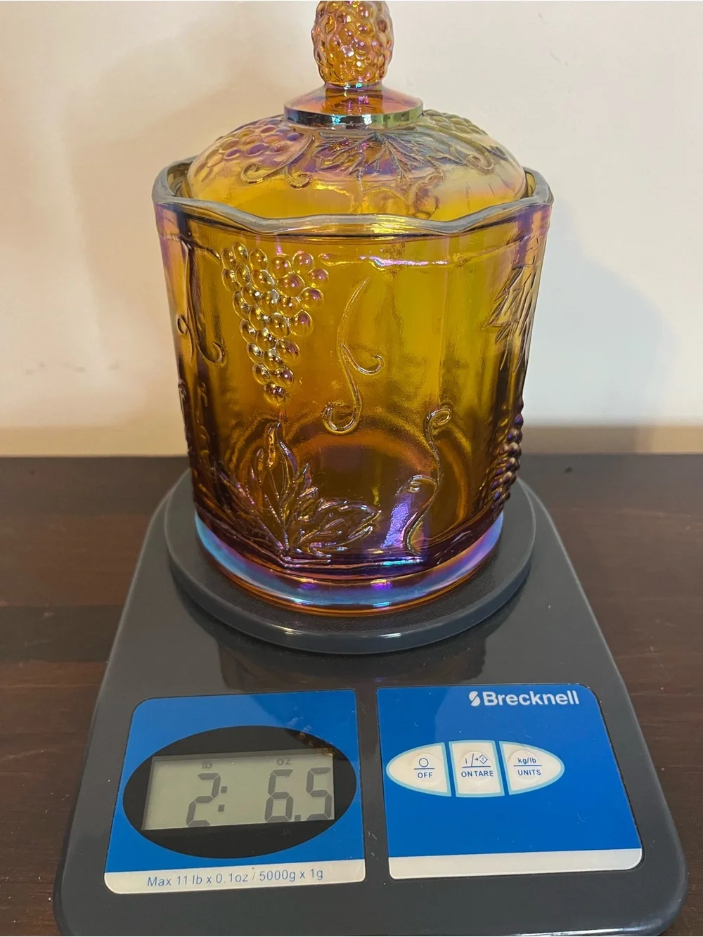 Vintage Indiana marigold carnival glass canister jar 7